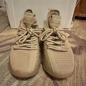 Steve Madden glitzy sneakers in love neutral beige color